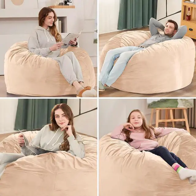 Alt view image 6 of 7 - Bean Bag Chair 3Ft Luxurious Velvet Ultra Soft Fur with High Rebound Memory Foam Bean Bag Chairs for Adults Plush Lazy Sofa with Fluffy Sponge 3' (Khaki)