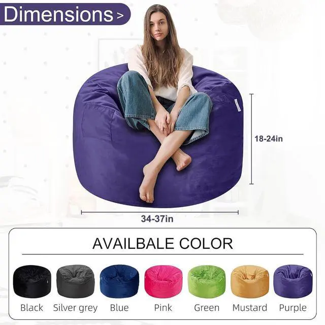 Alt view image 3 of 7 - Bean Bag Chair 3Ft Luxurious Velvet Ultra Soft Fur with High Rebound Memory Foam Bean Bag Chairs for Adults Plush Lazy Sofa with Fluffy Sponge 3' (Purple)