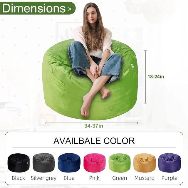 Alt view image 3 of 7 - Bean Bag Chair 3Ft Luxurious Velvet Ultra Soft Fur with High Rebound Memory Foam Bean Bag Chairs for Adults Plush Lazy Sofa with Fluffy Sponge 3' (Lime)