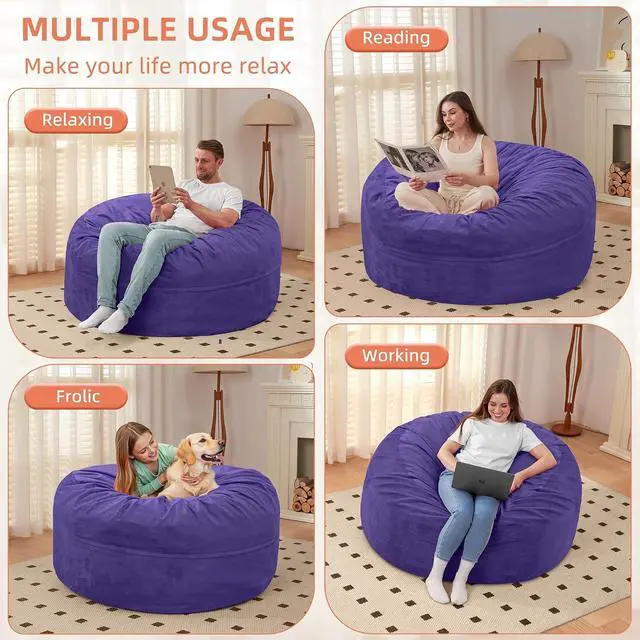 Alt view image 4 of 7 - Bean Bag Chair 3Ft Luxurious Velvet Ultra Soft Fur with High Rebound Memory Foam Bean Bag Chairs for Adults Plush Lazy Sofa with Fluffy Sponge 3' (Purple)