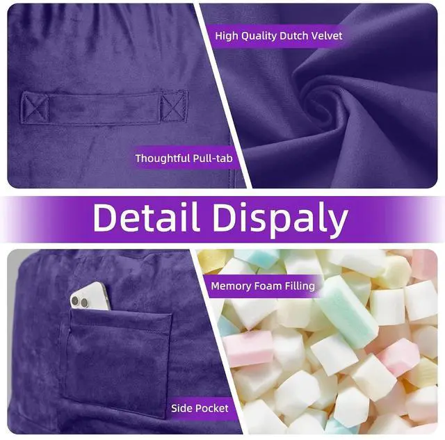 Alt view image 6 of 7 - Bean Bag Chair 3Ft Luxurious Velvet Ultra Soft Fur with High Rebound Memory Foam Bean Bag Chairs for Adults Plush Lazy Sofa with Fluffy Sponge 3' (Purple)