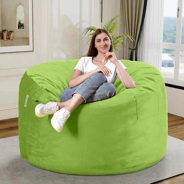 Alt view image 2 of 7 - Bean Bag Chair 3Ft Luxurious Velvet Ultra Soft Fur with High Rebound Memory Foam Bean Bag Chairs for Adults Plush Lazy Sofa with Fluffy Sponge 3' (Lime)