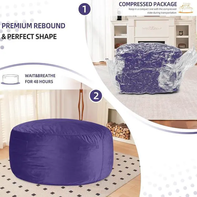 Alt view image 7 of 7 - Bean Bag Chair 3Ft Luxurious Velvet Ultra Soft Fur with High Rebound Memory Foam Bean Bag Chairs for Adults Plush Lazy Sofa with Fluffy Sponge 3' (Purple)