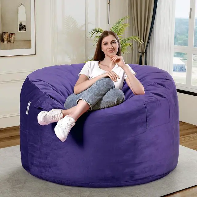 Alt view image 2 of 7 - Bean Bag Chair 3Ft Luxurious Velvet Ultra Soft Fur with High Rebound Memory Foam Bean Bag Chairs for Adults Plush Lazy Sofa with Fluffy Sponge 3' (Purple)