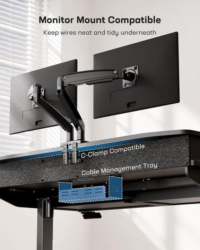 Alt view image 7 of 7 - 48 x 30 inch Electric Standing Desk with 2 Wood Drawers, Adjustable Height Sit Stand Desk for Home Office, Ergonomic Stand up Desk with 4 Memory Presets, 176 lbs Capacity, Black Top