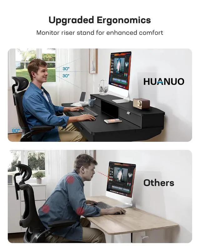 Alt view image 7 of 7 - 55 x 30 inch Electric Standing Desk with 2 Wood Drawers, Adjustable Height Sit Stand Desk for Home Office, Ergonomic Stand up Desk with 4 Memory Presets, 176 lbs Capacity, Black Top
