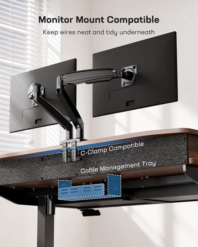 Alt view image 6 of 7 - 55 x 30 inch Electric Standing Desk with 2 Wood Drawers, Adjustable Height Sit Stand Desk for Home Office, Ergonomic Stand up Desk with 4 Memory Presets, 176 lbs Capacity, Walnut Top