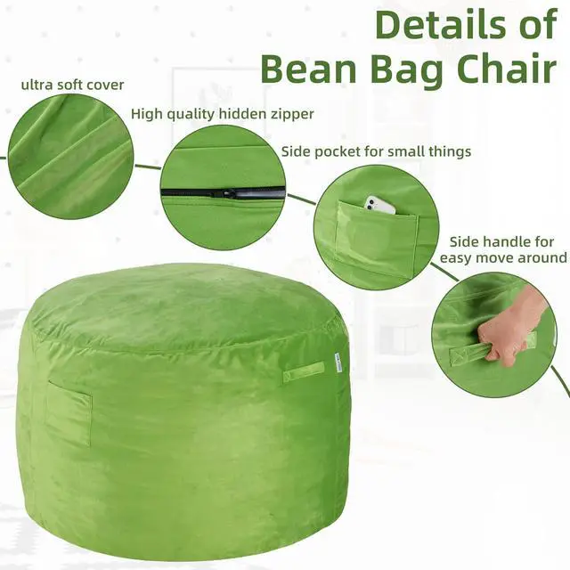 Alt view image 6 of 7 - Bean Bag Chair 3Ft Luxurious Velvet Ultra Soft Fur with High Rebound Memory Foam Bean Bag Chairs for Adults Plush Lazy Sofa with Fluffy Sponge 3' (Lime)