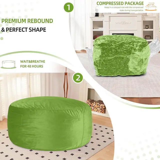 Alt view image 7 of 7 - Bean Bag Chair 3Ft Luxurious Velvet Ultra Soft Fur with High Rebound Memory Foam Bean Bag Chairs for Adults Plush Lazy Sofa with Fluffy Sponge 3' (Lime)