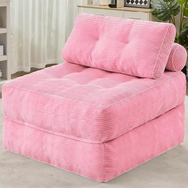 Main image of Folding Sofa Bed, Convertible Sleeper Chair Bed w/Dual-Pillow & Handle, Foldable Floor Sofa Lounge w/Back Support for Living Room, Bedroom, Apartment, Office, Single, Pink