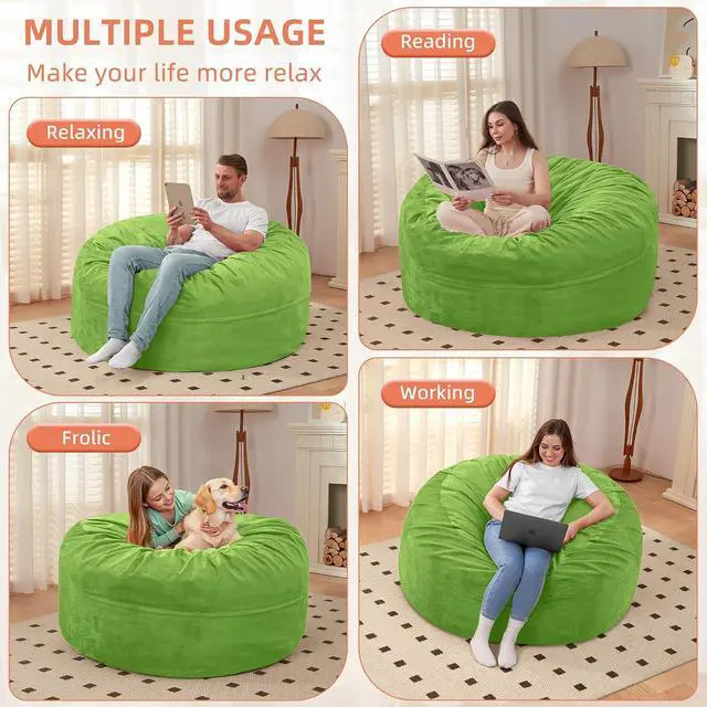 Alt view image 5 of 7 - Bean Bag Chair 3Ft Luxurious Velvet Ultra Soft Fur with High Rebound Memory Foam Bean Bag Chairs for Adults Plush Lazy Sofa with Fluffy Sponge 3' (Lime)