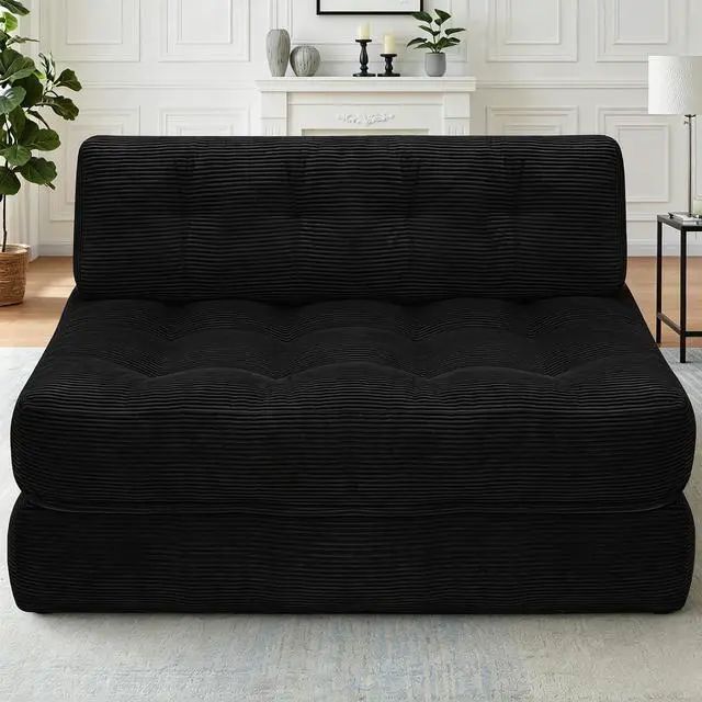Main image of Folding Sofa Bed, Foldable Floor Sofa Lounge w/Dual-Pillow & Handle, Convertible Sleeper Chair Bed w/Back Support for Living Room, Bedroom, Apartment, Office, Black, Full
