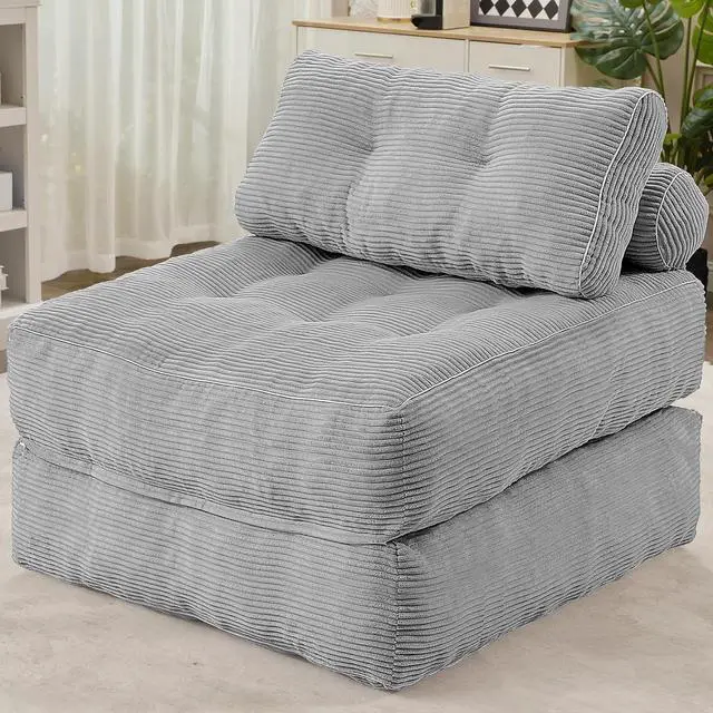 Main image of Folding Sofa Bed, Convertible Sleeper Chair Bed w/Dual-Pillow & Handle, Foldable Floor Sofa Lounge w/Back Support for Living Room, Bedroom, Apartment, Office, Single, Light Grey