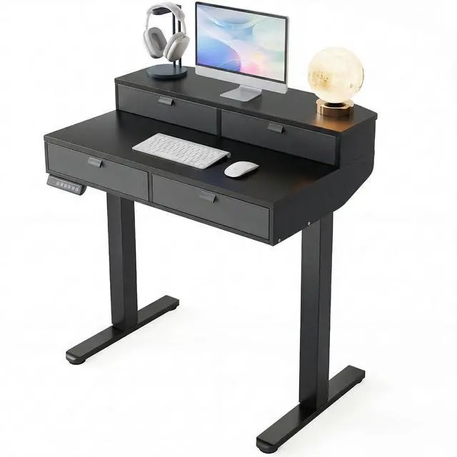 Main image of 32 X 20 inch Electric Standing Desk with 4 Drawers, Adjustable Height Sit Stand Home Office Desk, C-Clamp Mount Compatible, Ergonomic Stand up Desk with 4 Preset Heights, Black