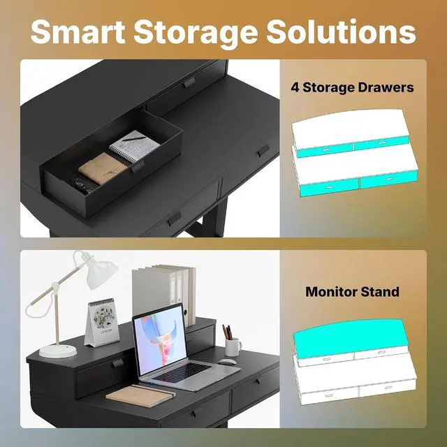 Alt view image 3 of 7 - 32 X 20 inch Electric Standing Desk with 4 Drawers, Adjustable Height Sit Stand Home Office Desk, C-Clamp Mount Compatible, Ergonomic Stand up Desk with 4 Preset Heights, Black