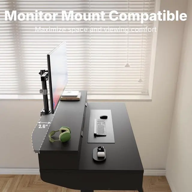Alt view image 4 of 7 - 32 X 20 inch Electric Standing Desk with 4 Drawers, Adjustable Height Sit Stand Home Office Desk, C-Clamp Mount Compatible, Ergonomic Stand up Desk with 4 Preset Heights, Black