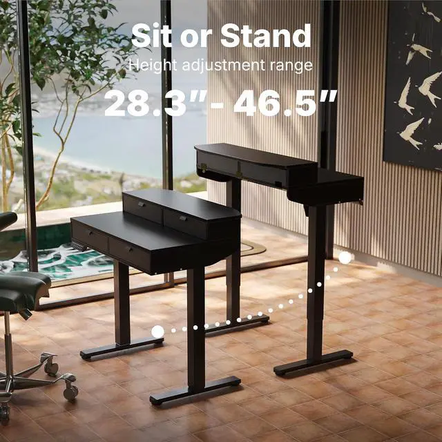 Alt view image 6 of 7 - 32 X 20 inch Electric Standing Desk with 4 Drawers, Adjustable Height Sit Stand Home Office Desk, C-Clamp Mount Compatible, Ergonomic Stand up Desk with 4 Preset Heights, Black
