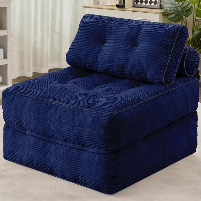 Main image of Folding Sofa Bed, Convertible Sleeper Chair Bed w/Dual-Pillow & Handle, Foldable Floor Sofa Lounge w/Back Support for Living Room, Bedroom, Apartment, Office, Single, Navy Blue