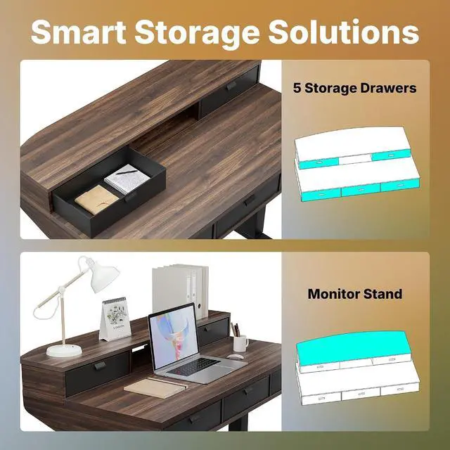 Alt view image 3 of 7 - 40 X 24 inch Electric Standing Desk with 4 Drawers, Adjustable Height Sit Stand Home Office Desk, C-Clamp Mount Compatible, Ergonomic Stand up Desk with 4 Preset Heights, Walnut