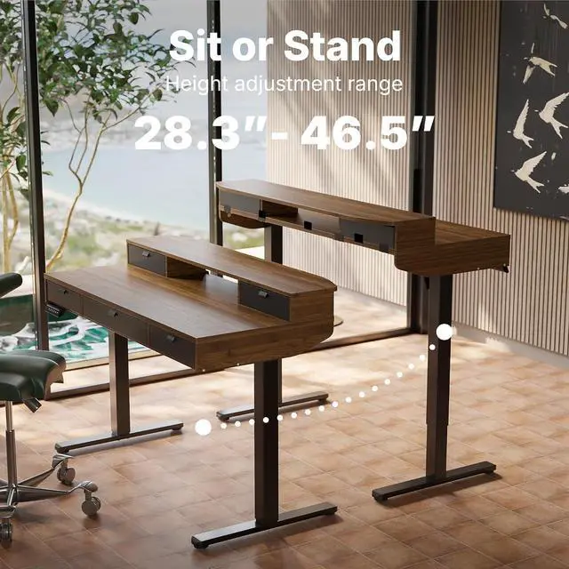 Alt view image 6 of 7 - 40 X 24 inch Electric Standing Desk with 4 Drawers, Adjustable Height Sit Stand Home Office Desk, C-Clamp Mount Compatible, Ergonomic Stand up Desk with 4 Preset Heights, Walnut