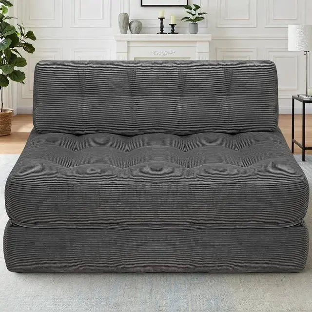Main image of Folding Sofa Bed, Foldable Floor Sofa Lounge w/Dual-Pillow & Handle, Convertible Sleeper Chair Bed w/Back Support for Living Room, Bedroom, Apartment, Office, Grey, Full