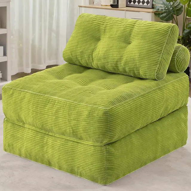Main image of Folding Sofa Bed, Convertible Sleeper Chair Bed w/Dual-Pillow & Handle, Foldable Floor Sofa Lounge w/Back Support for Living Room, Bedroom, Apartment, Office, Single, Green