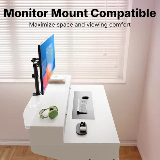 Alt view image 4 of 7 - 32 X 20 inch Electric Standing Desk with 4 Drawers, Adjustable Height Sit Stand Home Office Desk, C-Clamp Mount Compatible, Ergonomic Stand up Desk with 4 Preset Heights, White