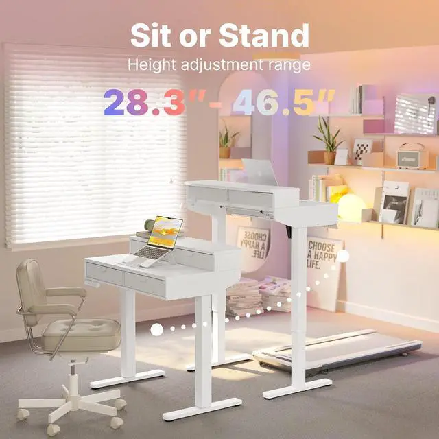 Alt view image 6 of 7 - 32 X 20 inch Electric Standing Desk with 4 Drawers, Adjustable Height Sit Stand Home Office Desk, C-Clamp Mount Compatible, Ergonomic Stand up Desk with 4 Preset Heights, White