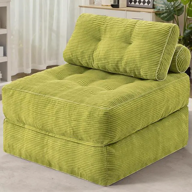 Main image of Folding Sofa Bed, Convertible Sleeper Chair Bed w/Dual-Pillow & Handle, Foldable Floor Sofa Lounge w/Back Support for Living Room, Bedroom, Apartment, Office, Single, Dark Green