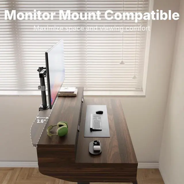 Alt view image 4 of 7 - 32 X 20 inch Electric Standing Desk with 4 Drawers, Adjustable Height Sit Stand Home Office Desk, C-Clamp Mount Compatible, Ergonomic Stand up Desk with 4 Preset Heights, Walnut