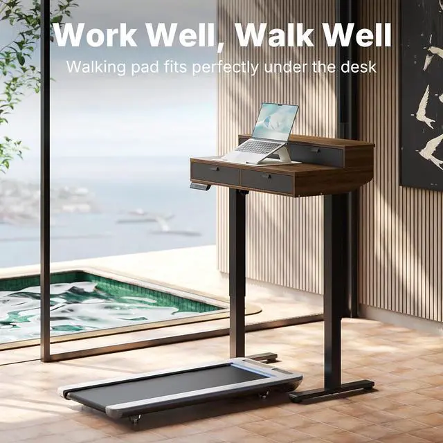 Alt view image 7 of 7 - 32 X 20 inch Electric Standing Desk with 4 Drawers, Adjustable Height Sit Stand Home Office Desk, C-Clamp Mount Compatible, Ergonomic Stand up Desk with 4 Preset Heights, Walnut