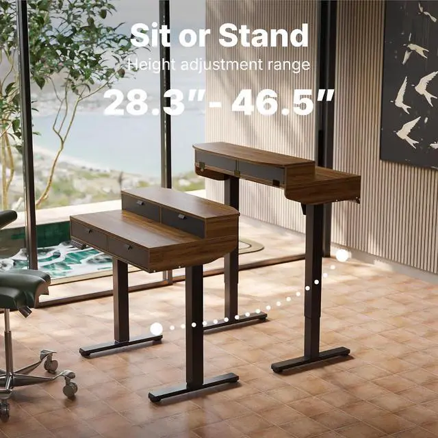 Alt view image 6 of 7 - 32 X 20 inch Electric Standing Desk with 4 Drawers, Adjustable Height Sit Stand Home Office Desk, C-Clamp Mount Compatible, Ergonomic Stand up Desk with 4 Preset Heights, Walnut
