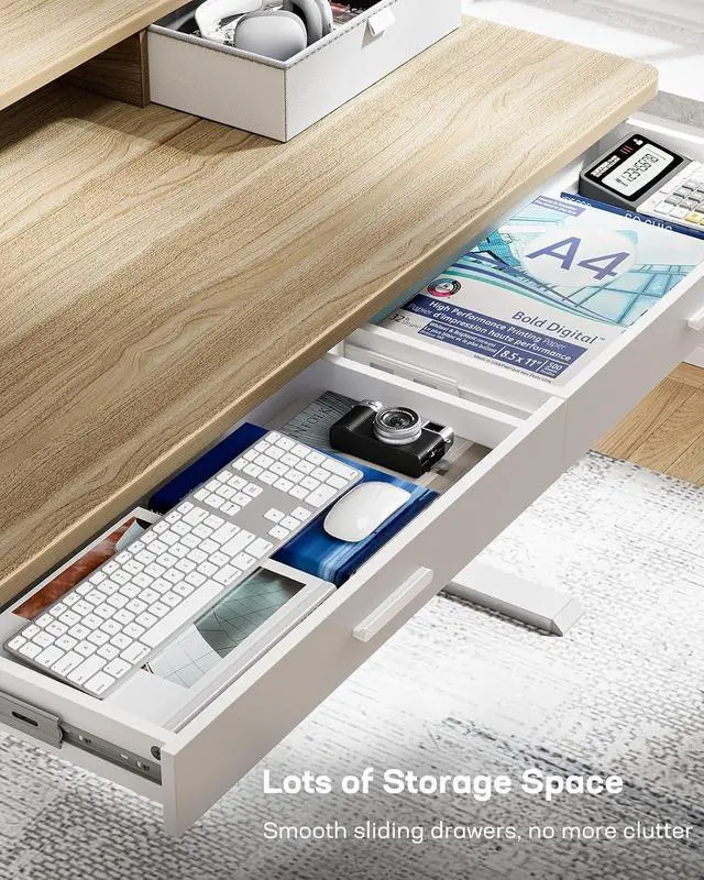 Alt view image 5 of 7 - 55 x 30 inch Electric Standing Desk with 2 Wood Drawers, Adjustable Height Sit Stand Desk for Home Office, Ergonomic Stand up Desk with 4 Memory Presets, 176 lbs Capacity, Natural Top