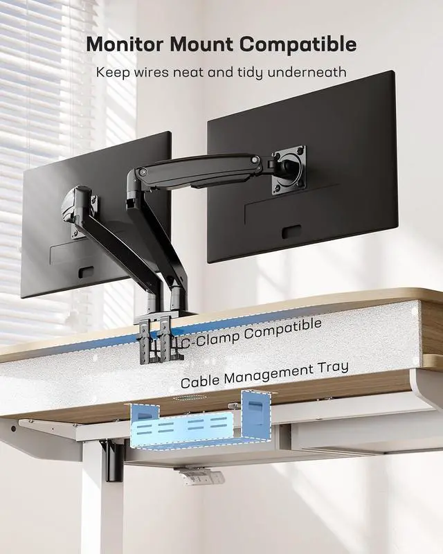 Alt view image 6 of 7 - 55 x 30 inch Electric Standing Desk with 2 Wood Drawers, Adjustable Height Sit Stand Desk for Home Office, Ergonomic Stand up Desk with 4 Memory Presets, 176 lbs Capacity, Natural Top