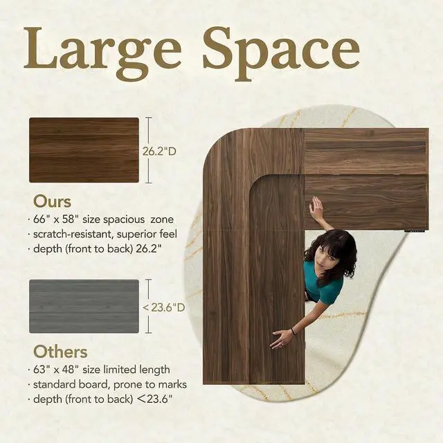 Alt view image 5 of 7 - 66"x58" Executive L-Shaped Standing Desk with 9 Drawers and File Cabinet, Electric Stand Up Corner Desk with Storage, Height Adjustable Desk for Home and Office, Black Walnut