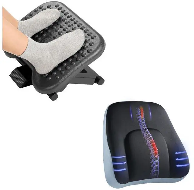 Main image of Adjustable Desk Footrest, Lumbar Support Pillow for Office Chair