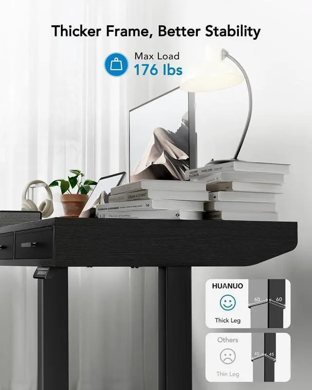 Alt view image 6 of 7 - Electric Standing Desk with Drawers, C-Clamp Mount Compatible, 40 x 22 Inch Height Adjustable Sit Stand Desk, Fabric Drawers, Home Office Stand Up Desk with 4 Custom Height Settings, Black