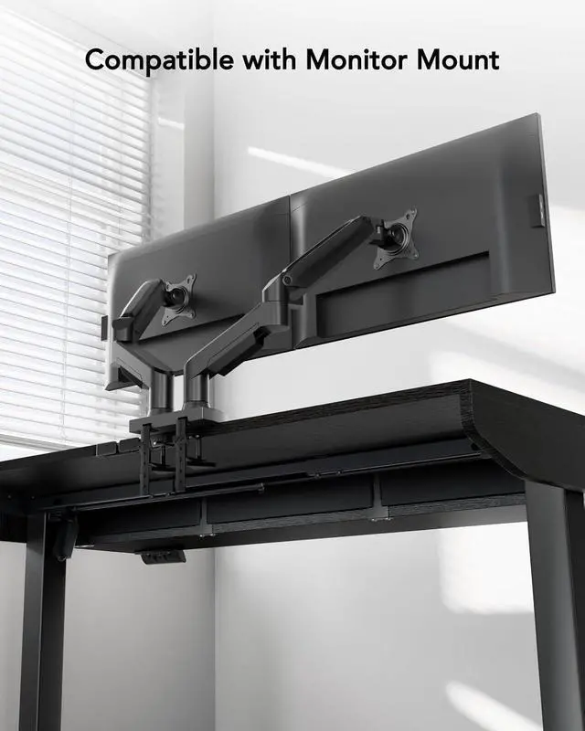 Alt view image 7 of 7 - Electric Standing Desk with Drawers, C-Clamp Mount Compatible, 48 x 24 Inch Height Adjustable Sit Stand Desk, Fabric Drawers, Home Office Stand Up Desk with 4 Custom Height Settings, Black