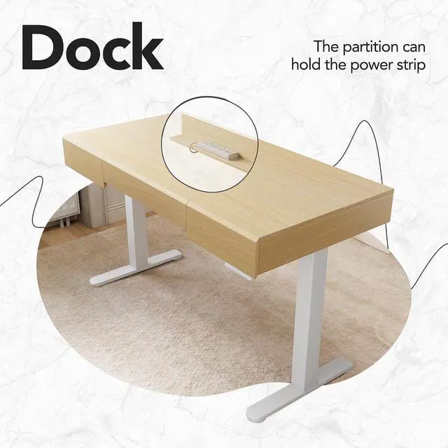 Alt view image 7 of 7 - 48 Inch Standing Desk with Drawers, Electric Adjustable Height Stand Up Desk with Storage, Whole-Piece Board Computer Workstation for Home Office, Light Walnut