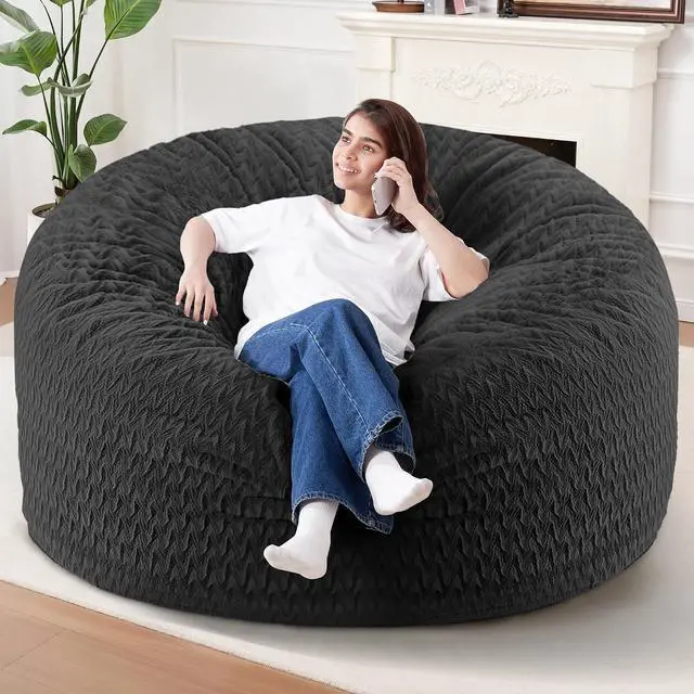 Main image of 6FT Bean Bag Chair,Giant Bean Bag Chairs for Adults,Big Bean Bags with Memory Foam Filled, Large Beanbag Chairs with Chevron Plush Cover-Black