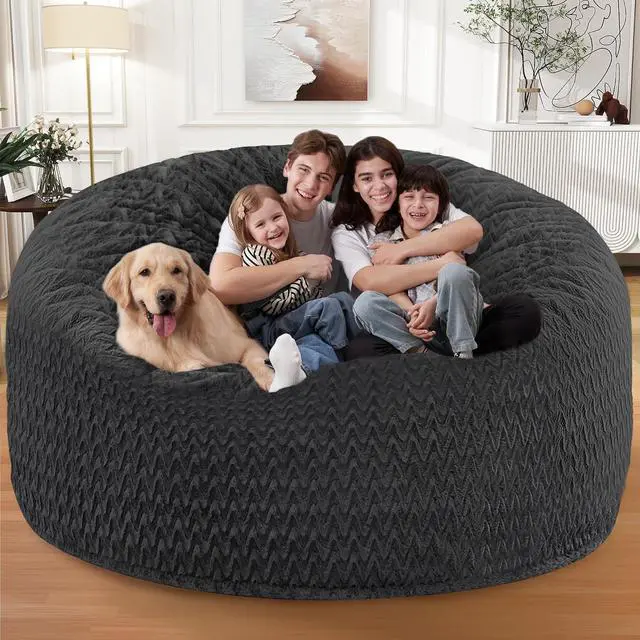 Alt view image 3 of 7 - 6FT Bean Bag Chair,Giant Bean Bag Chairs for Adults,Big Bean Bags with Memory Foam Filled, Large Beanbag Chairs with Chevron Plush Cover-Black