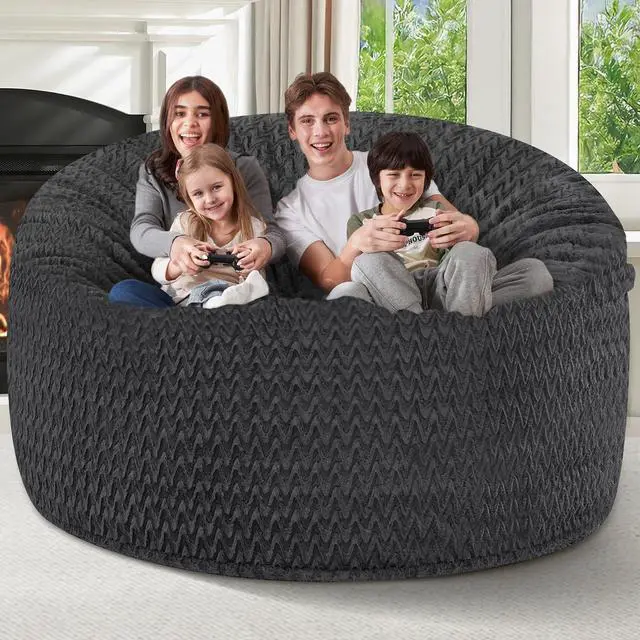 Alt view image 5 of 7 - 6FT Bean Bag Chair,Giant Bean Bag Chairs for Adults,Big Bean Bags with Memory Foam Filled, Large Beanbag Chairs with Chevron Plush Cover-Black