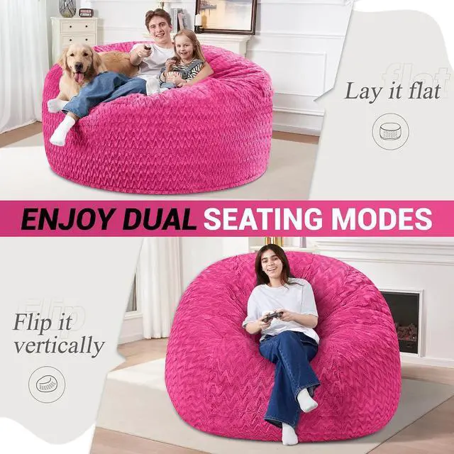 Alt view image 2 of 7 - 5FT Bean Bag Chair,Giant Bean Bag Chairs for Adults,Big Bean Bags with Memory Foam Filled, Large Beanbag Chairs with Chevron Plush Cover-Pink