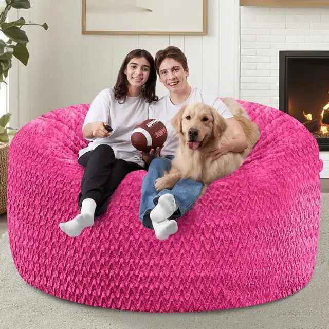 Alt view image 4 of 7 - 5FT Bean Bag Chair,Giant Bean Bag Chairs for Adults,Big Bean Bags with Memory Foam Filled, Large Beanbag Chairs with Chevron Plush Cover-Pink