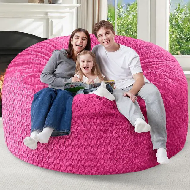 Alt view image 7 of 7 - 5FT Bean Bag Chair,Giant Bean Bag Chairs for Adults,Big Bean Bags with Memory Foam Filled, Large Beanbag Chairs with Chevron Plush Cover-Pink