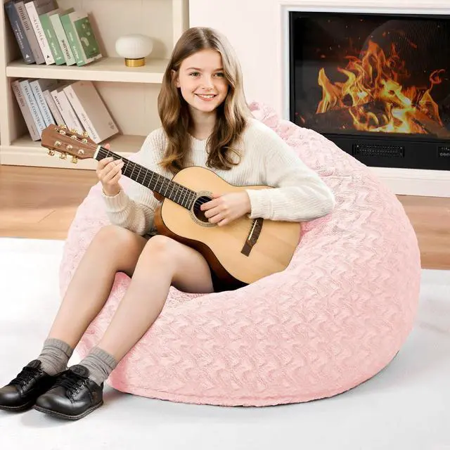 Main image of 2FT Bean Bag Chair,Giant Bean Bag Chairs for Adults,Big Bean Bags with Memory Foam Filled, Large Beanbag Chairs with Chevron Plush Cover-Soft Pink