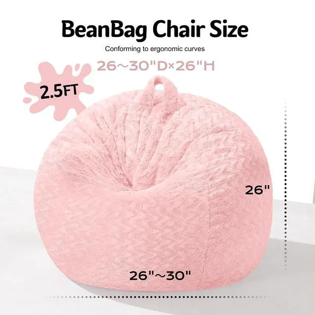 Alt view image 2 of 7 - 2FT Bean Bag Chair,Giant Bean Bag Chairs for Adults,Big Bean Bags with Memory Foam Filled, Large Beanbag Chairs with Chevron Plush Cover-Soft Pink