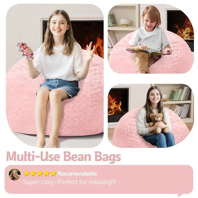 Alt view image 6 of 7 - 2FT Bean Bag Chair,Giant Bean Bag Chairs for Adults,Big Bean Bags with Memory Foam Filled, Large Beanbag Chairs with Chevron Plush Cover-Soft Pink