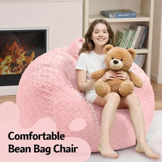 Alt view image 5 of 7 - 2FT Bean Bag Chair,Giant Bean Bag Chairs for Adults,Big Bean Bags with Memory Foam Filled, Large Beanbag Chairs with Chevron Plush Cover-Soft Pink