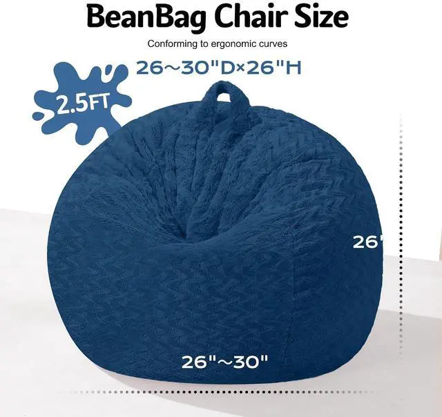 Alt view image 2 of 7 - 2FT Bean Bag Chair,Giant Bean Bag Chairs for Adults,Big Bean Bags with Memory Foam Filled, Large Beanbag Chairs with Chevron Plush Cover-Blue